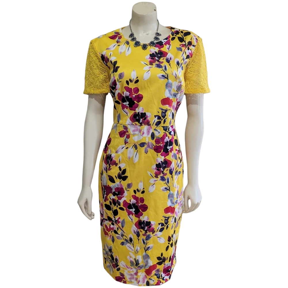 French Connection Yellow Floral Sheath Dress Size 10